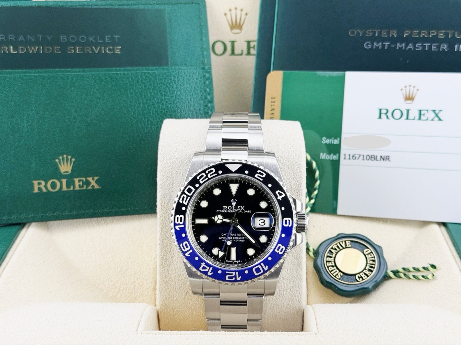 Rolex GMT Master II Batman 116710BLNR Black Blue Ceramic Bezel Steel Box Papers