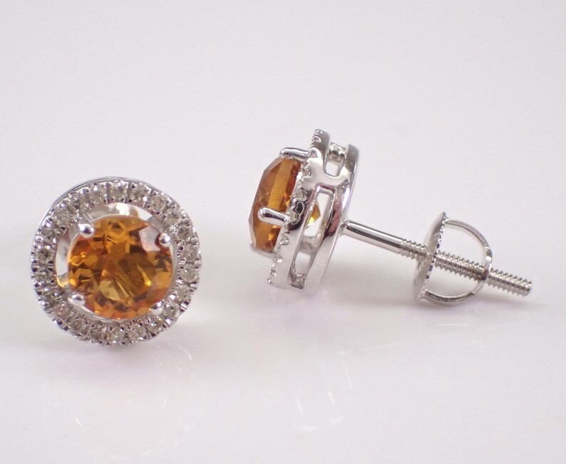 1.60Ct Round Cut Lab-Created Citrine Women’s Stud Earrings 14K White Gold Plated