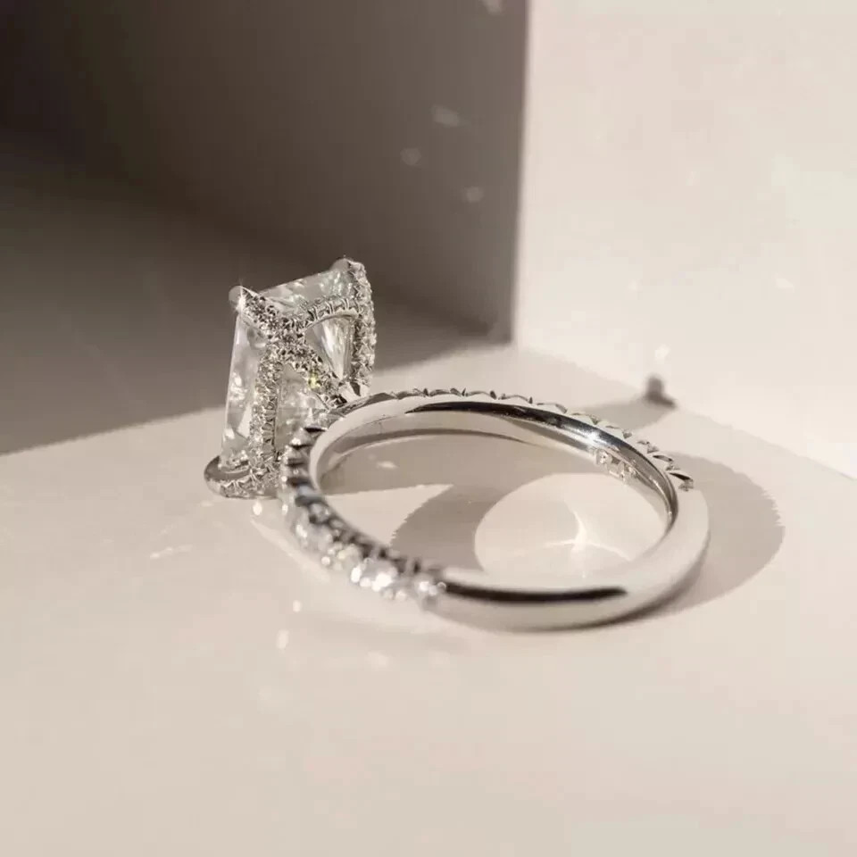 IGI Certified Radiant Cut Lab Grown Diamond Ring 14k White Gold 4 Ct VVS E F