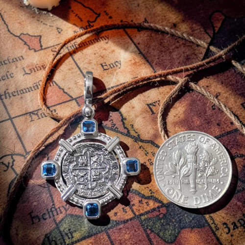 Atocha Silver Coin Pendant Blue Topaz Bezel Sterling Shipwreck Certificate