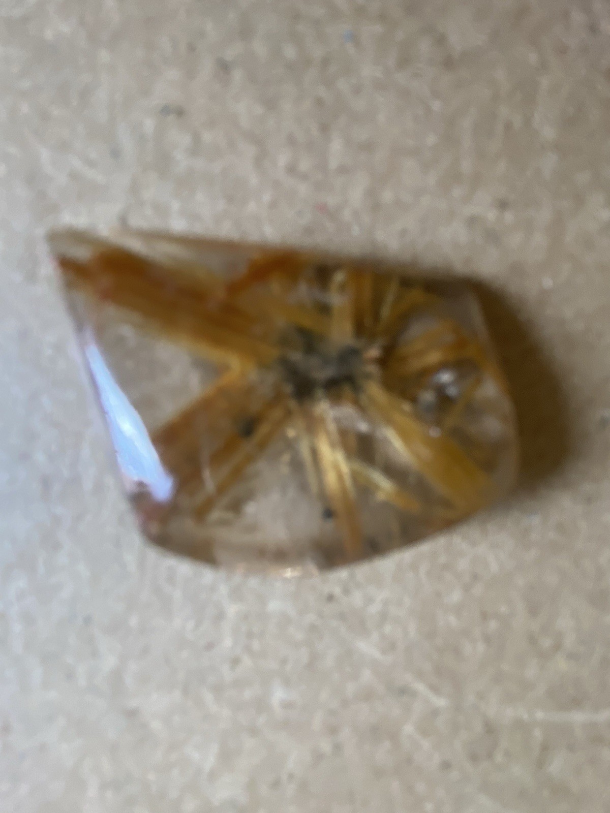 Cabachon thick Golden Rutile In Quartz Brazilian 25 Carats 1.1×3/4×1/4 Inches