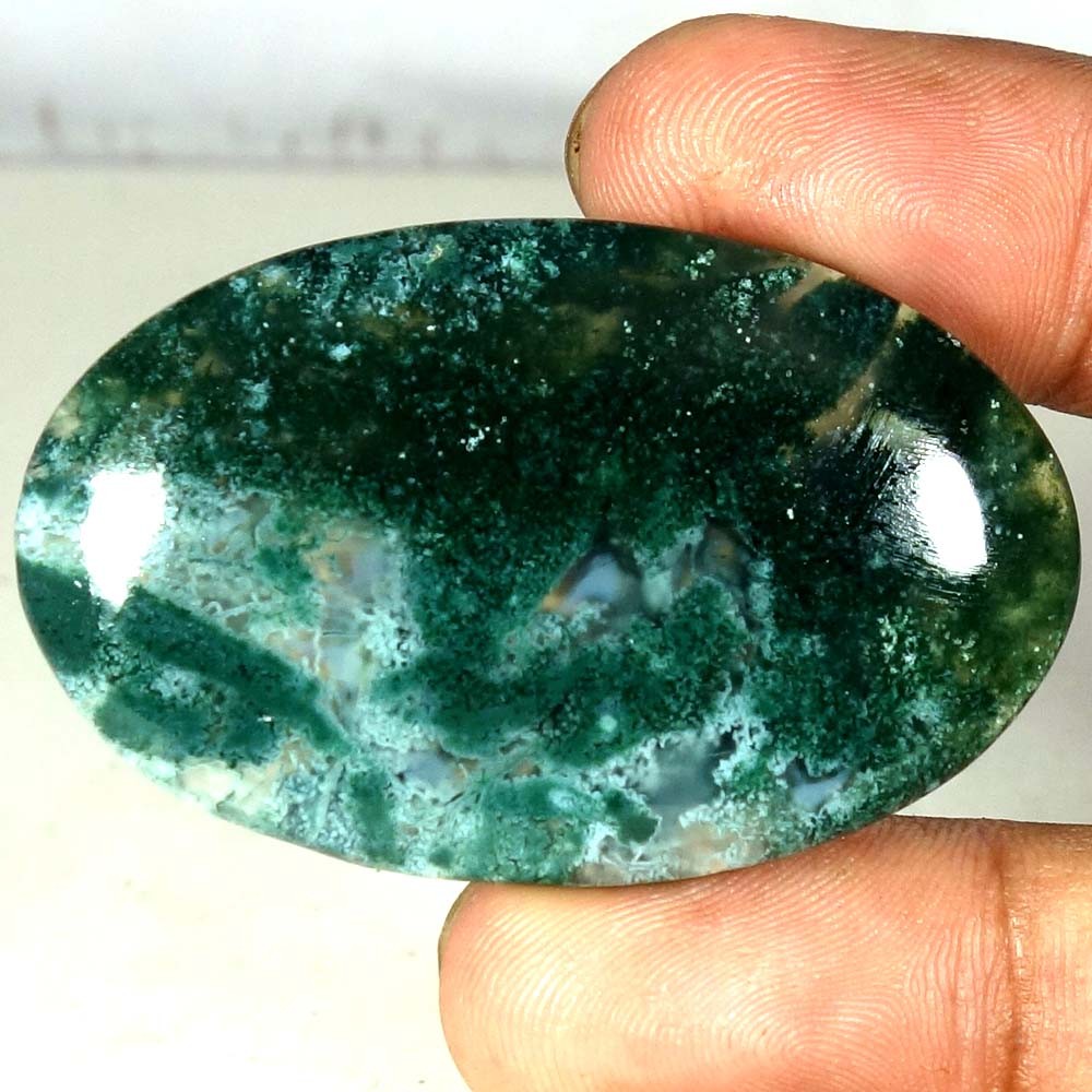 100% Natural Green Moos Agate Oval Shape Cab Rare Gemstone 74.95Cts 31x 49x 06mm