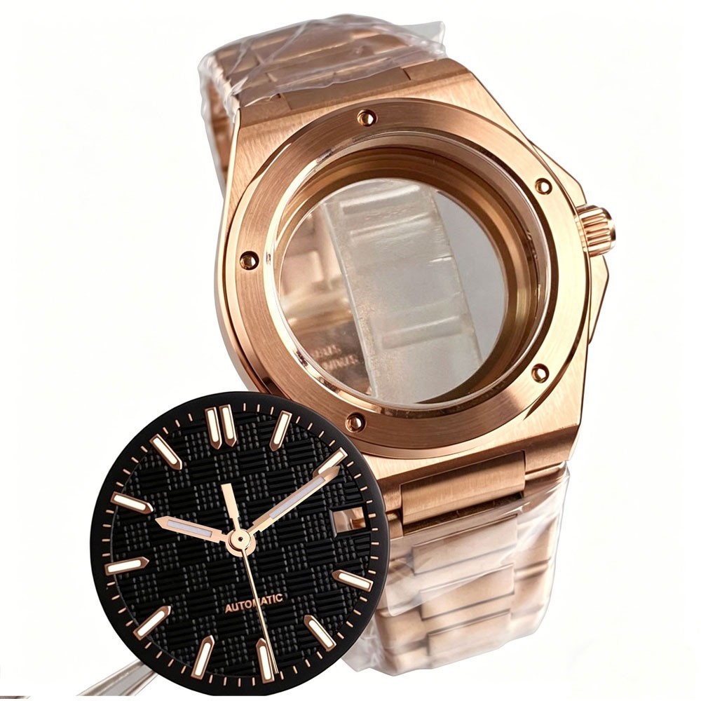 20ATM Tandorio 40mm Sapphire Dive Watch Case Set Rose Gold Fit NH35 NH36 NH38