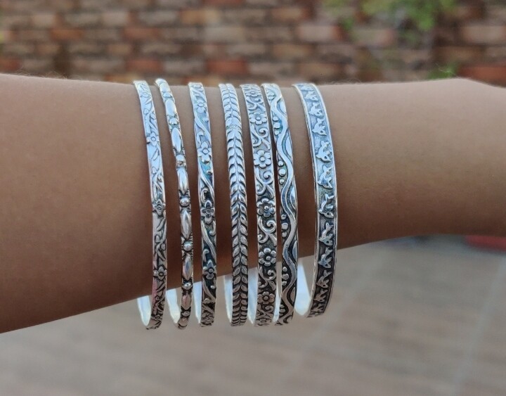 Flower& Fish Beautiful Designer Set Off 7 Design 925 Sterling Silver Bangles