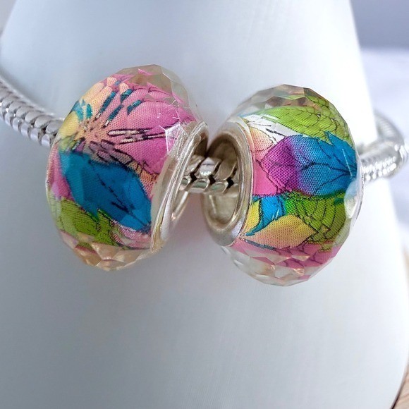 Rainbow Leaf Silver Bead Charm Fits Snake Chain Bracelet