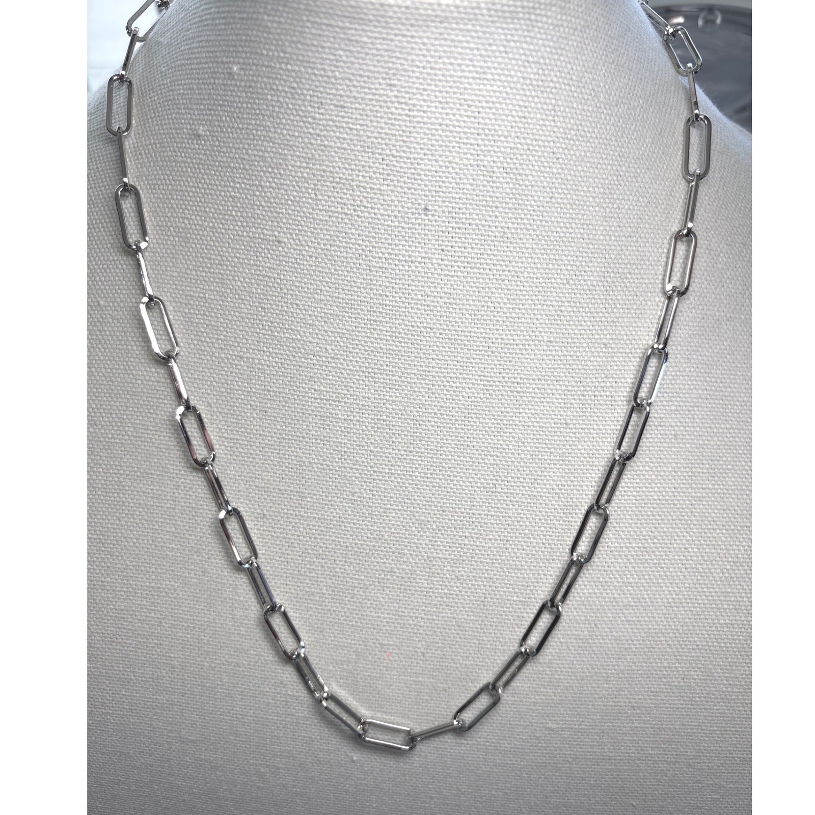 Necklace Silver Tone Metal Lobster Clasp Paperclip Link Chain New 24″ New