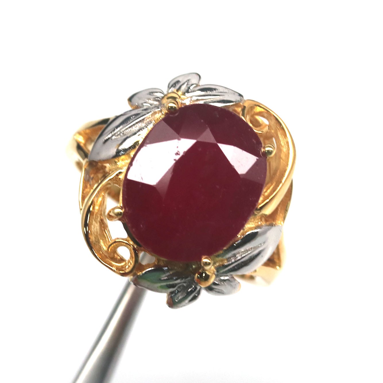 Thai Handmade 18K Gold Plated 11 x 13 mm. Red Ruby(9.05 CT.) Ring Size 8.5