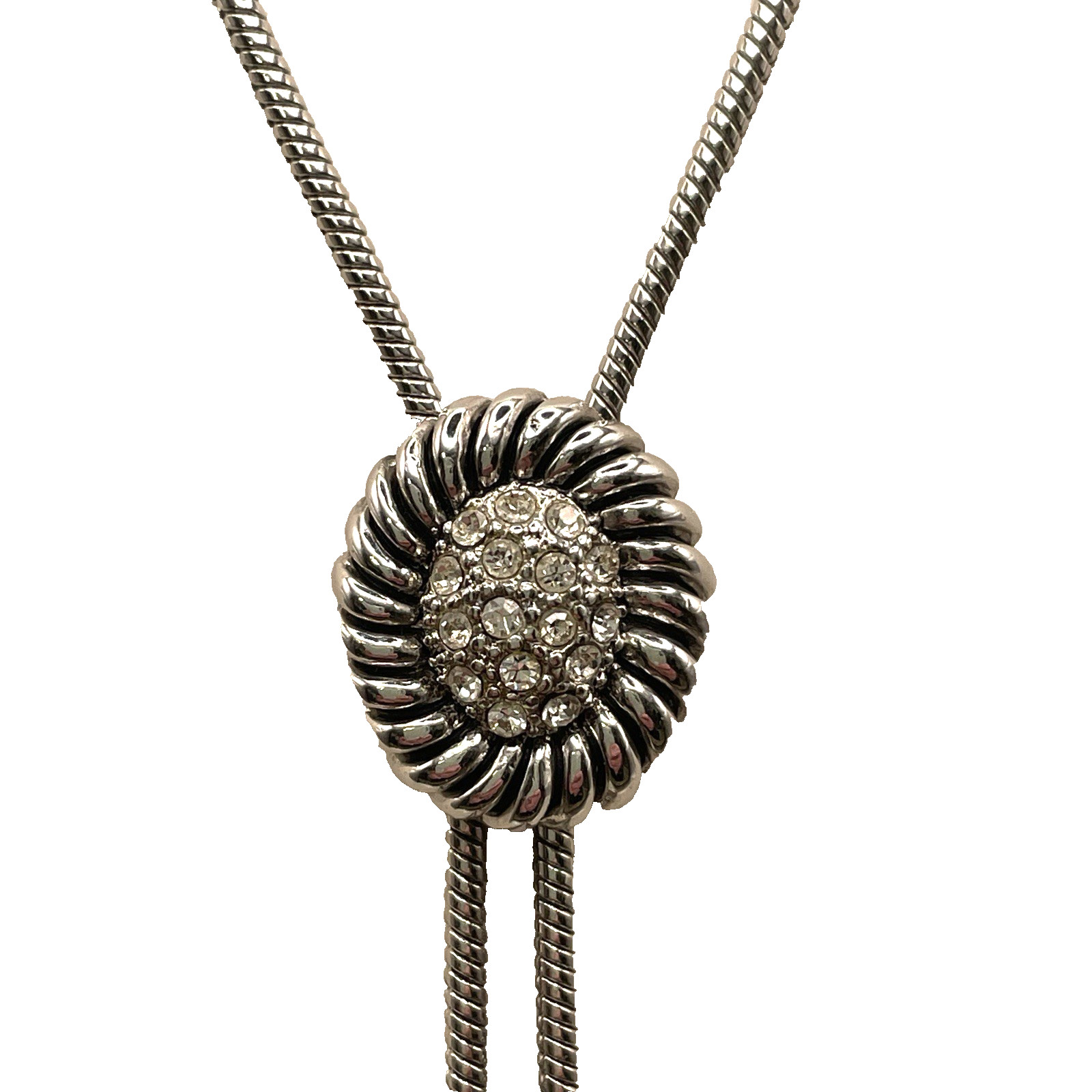 Lariat Necklace Cowgirl Pendant Slides Silver Plated Pave Rhinestone 32″