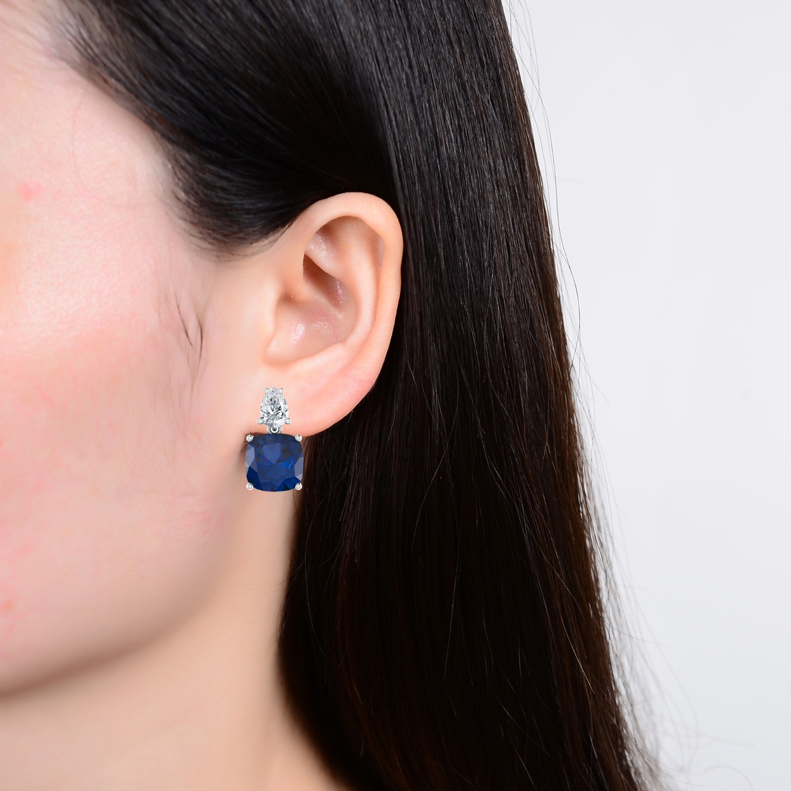 11.16 Ctw Cushion Cut Created Sapphire & Genuine Topaz Earrings 14k Gold Plated