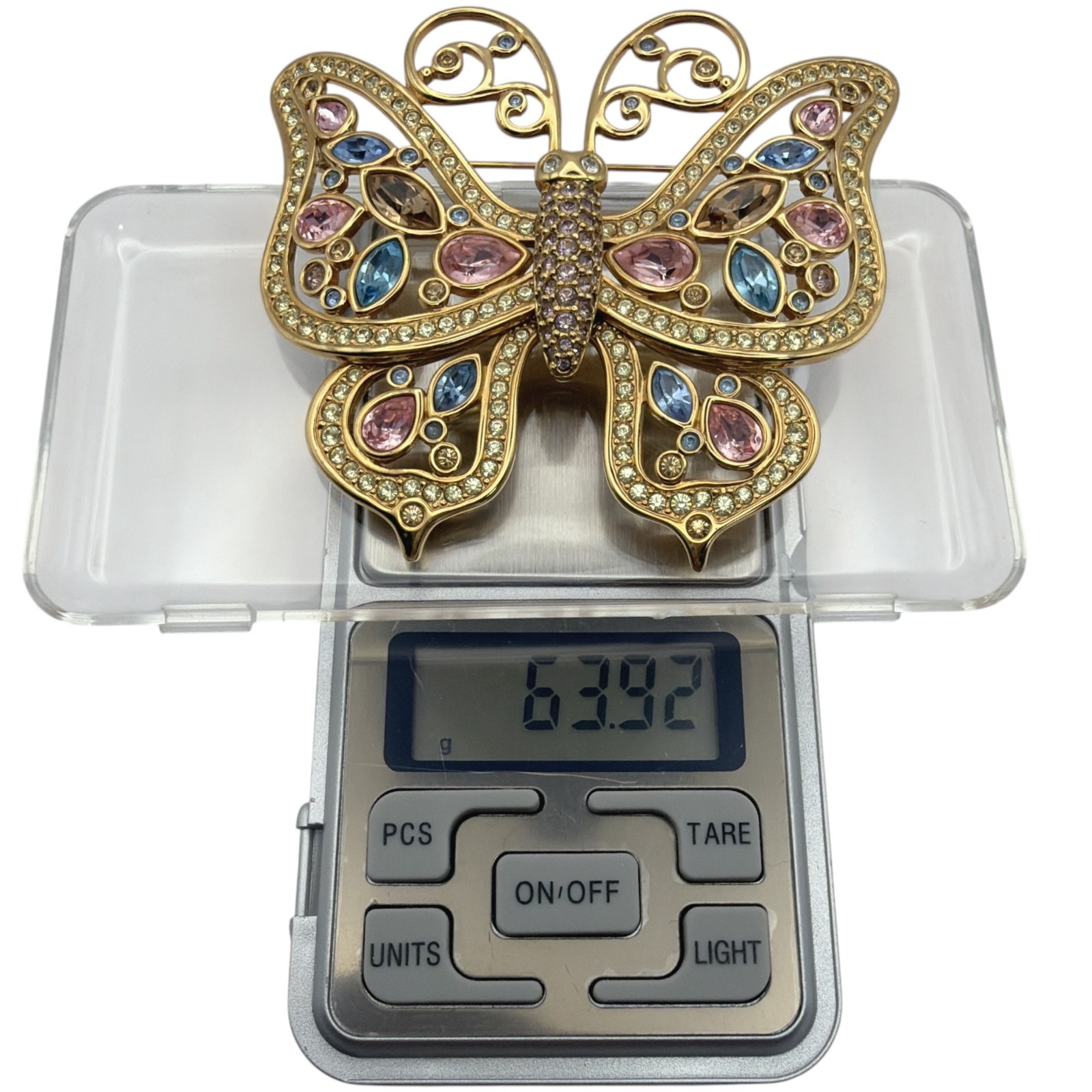 SWAROVSKI 85mm Large Butterfly Pin Brooch Gold Tone Multi Color Crystal