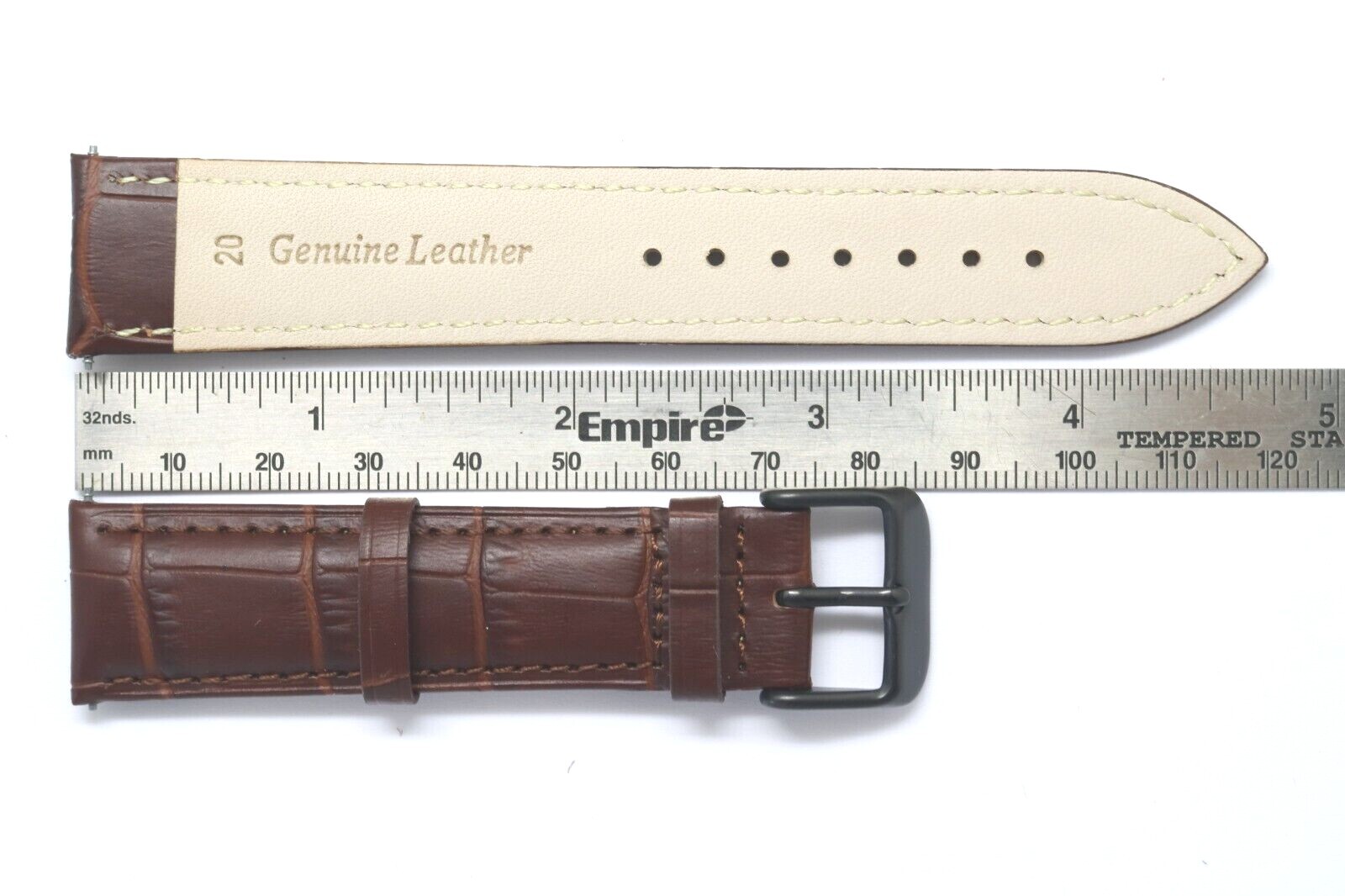 20mm Brown Croco Embossed Leather Unisex Watch Band Strap Black Tone Buckle