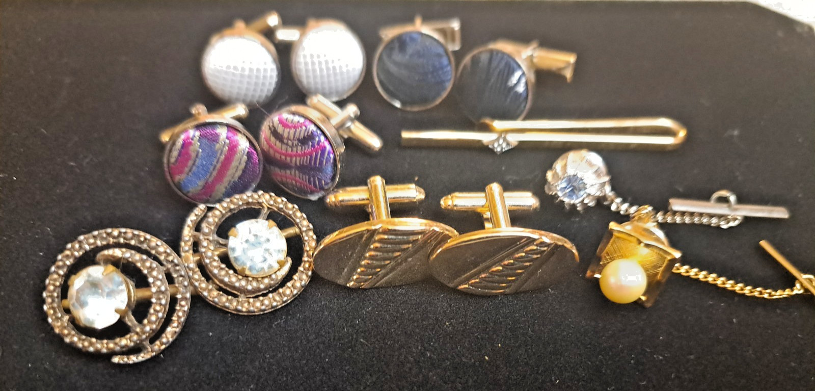 Mixed Years Lot 5 Cufflinks Tie Clip Bar 2 Tie Tacs Vintage Modern Men’s Set