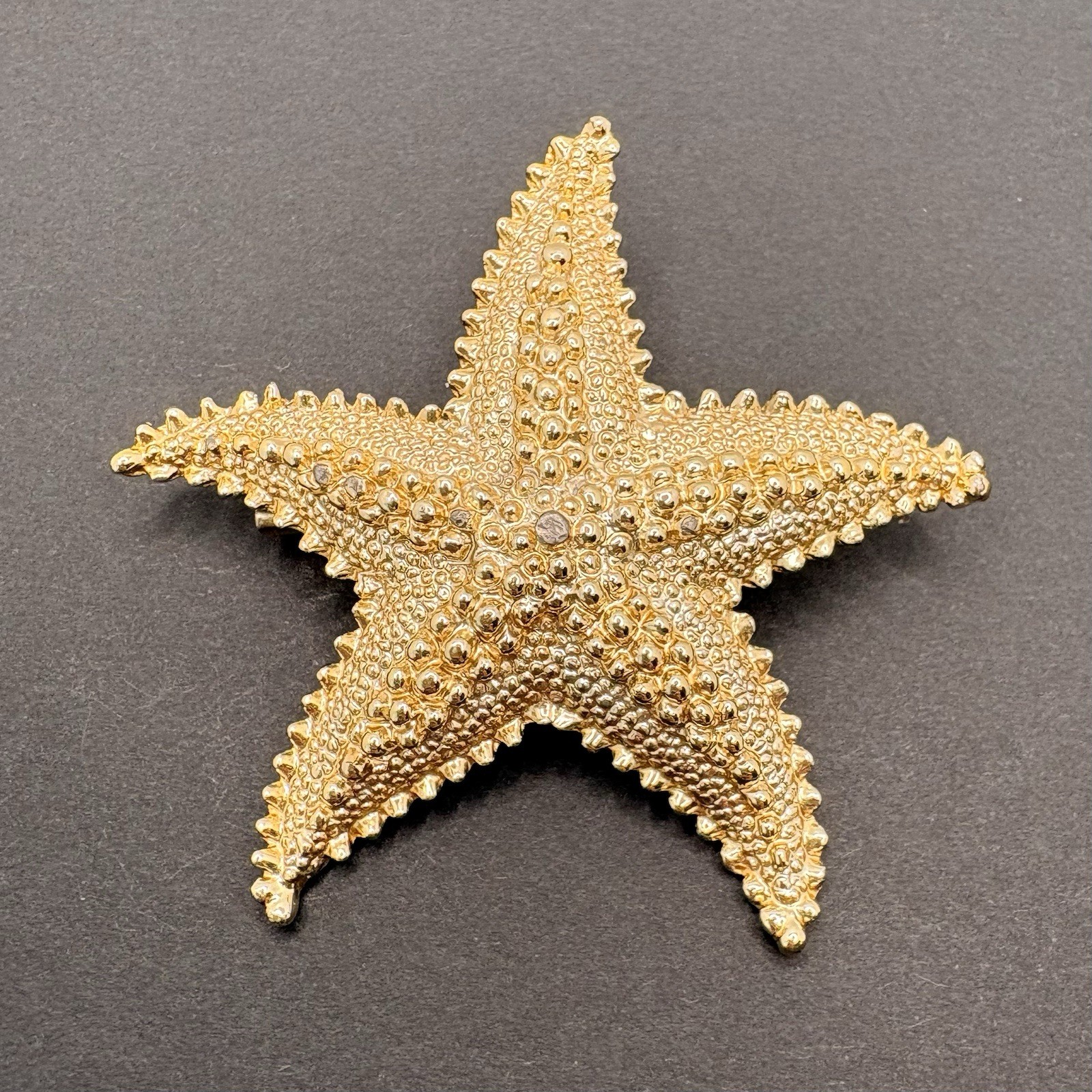 Vintage Starfish Textured Gold Tone Brooch 2″ Nature Ocean Beach Nautical