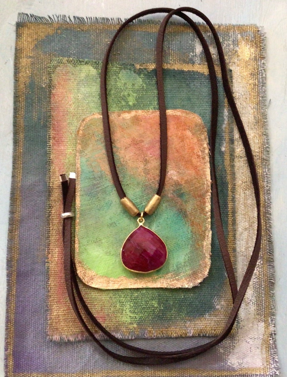$300 Ruby Sundance Charm Necklace leather suede cord handmade artisan jewelry