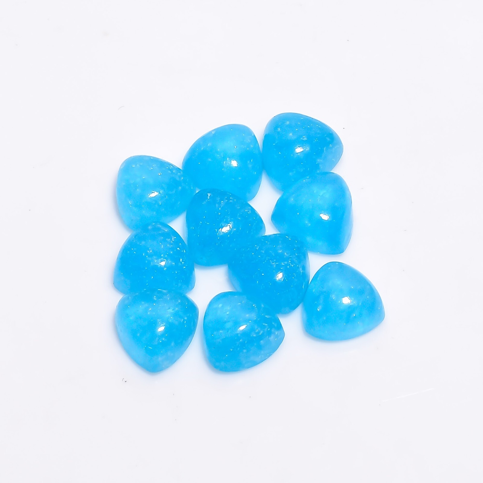 Blue Jade Cabochon Trillion Shape Flat Back Gemstone, Natural Loose Stones
