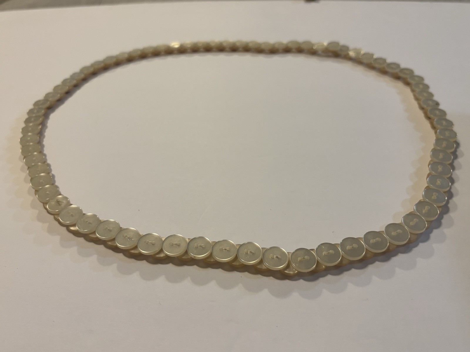 Vintage Pearlescent Disc Flower Necklace Long Cream Beaded Statement Jewelry 33”