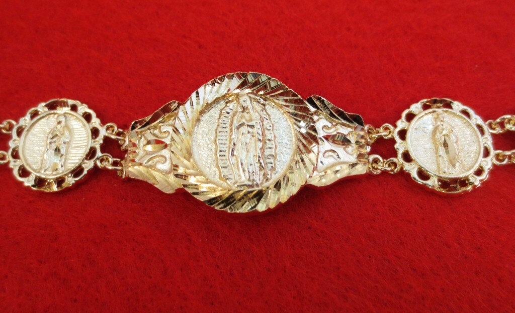 7 -8 INCH 14KT HGE VIRGIN MARY BRACELET UNISEX BLING WEIGHS OVER 28 GRAMS B-214