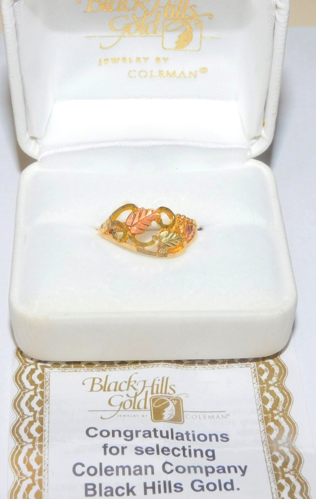 Black Hills Gold 10k Three Leaf Diamond Cut Ring Size 8