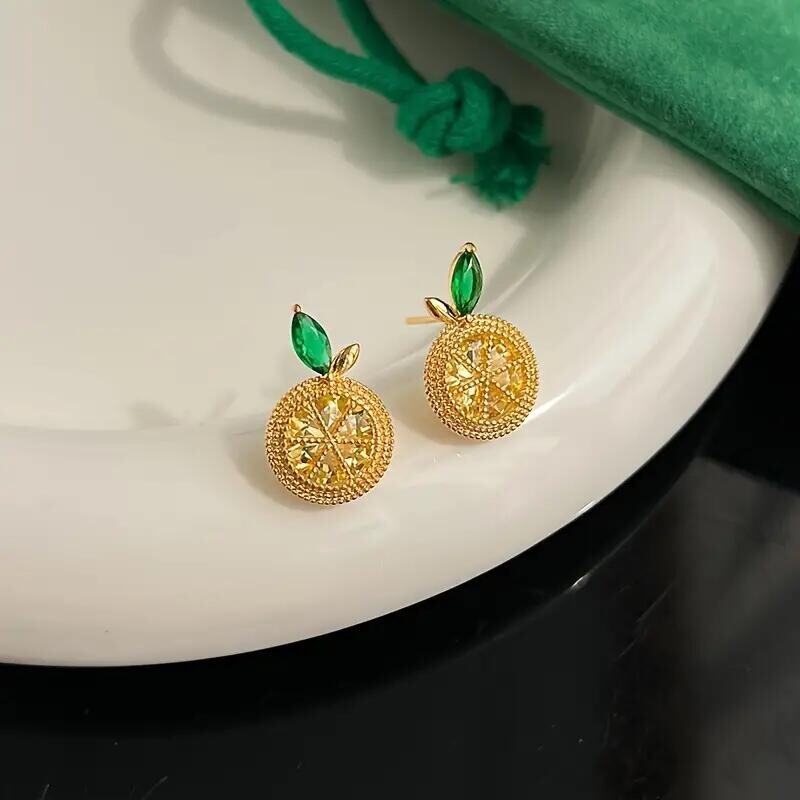 Stylish 18K Gold Plated Fruit Shiny Yellow Rhinestone Lemon Earrings Jewelry New