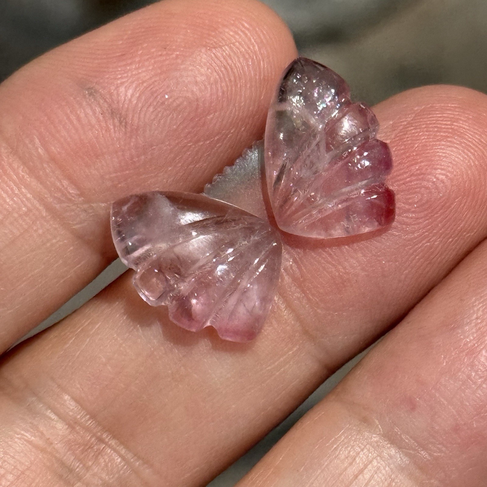 10ct 15×10.5x4mm Pair Cute Butterfly Wings Pink Tourmaline Cabochon Gems