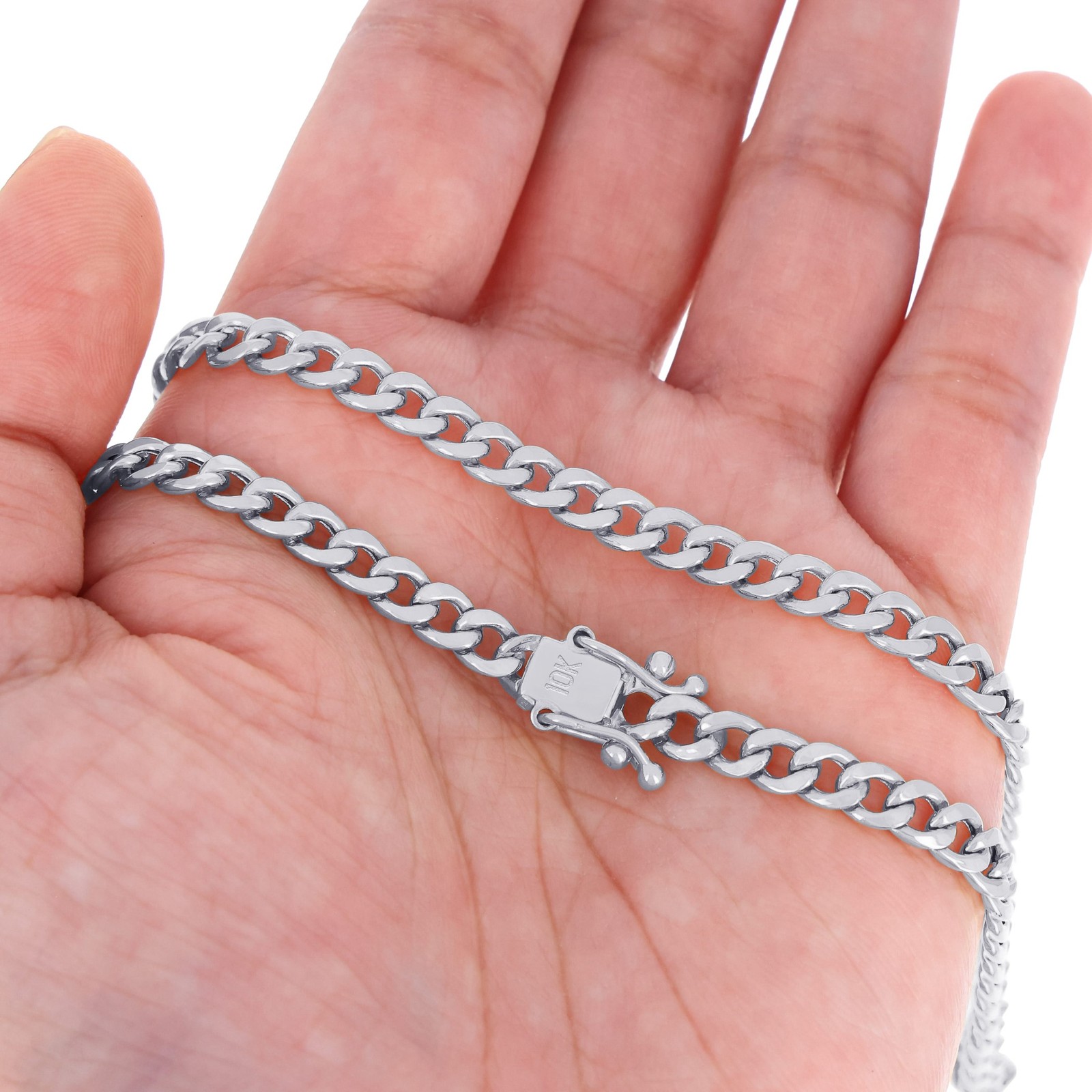 10K White Gold 3mm-9mm Miami Cuban Link Necklace Chain or Bracelet, 7″-30″