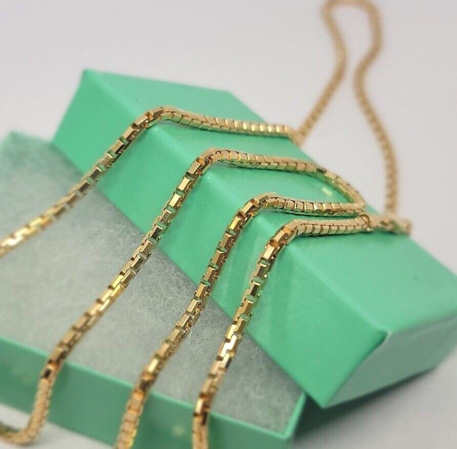 Authentic 14K Solid Yellow Gold Box Chain Necklace 0.55mm-2.5mm All Size 16″-30″