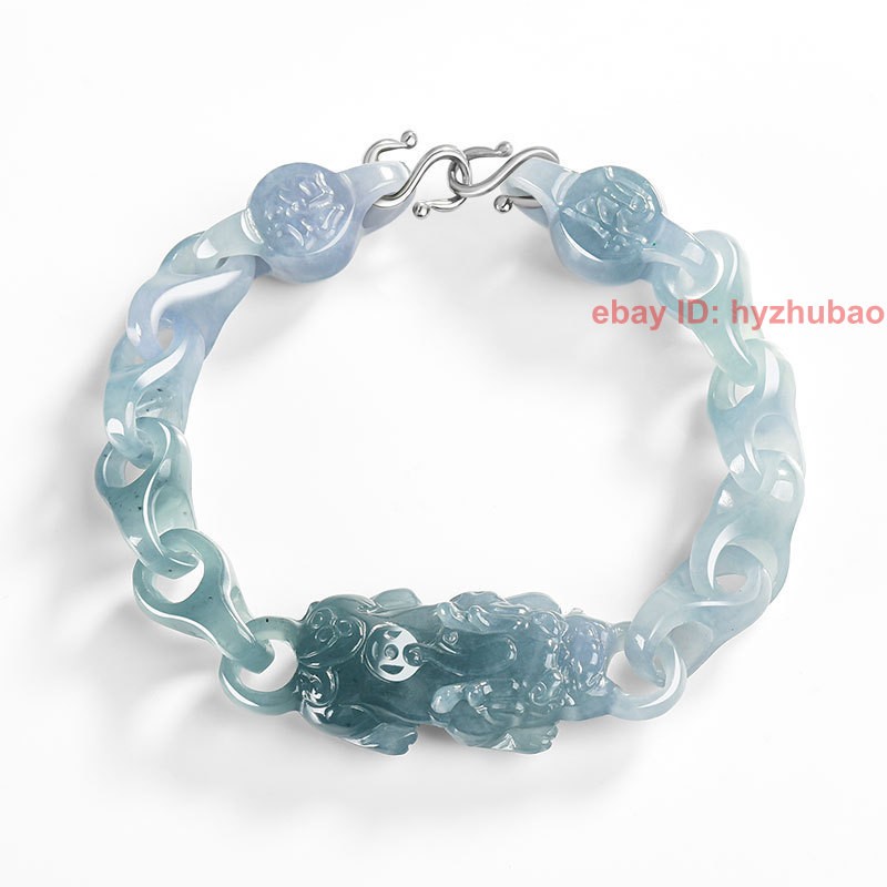 Certified Real Burma Bluewater A Jade jadeite Dragon Pixiu Anchor Link Bracelet
