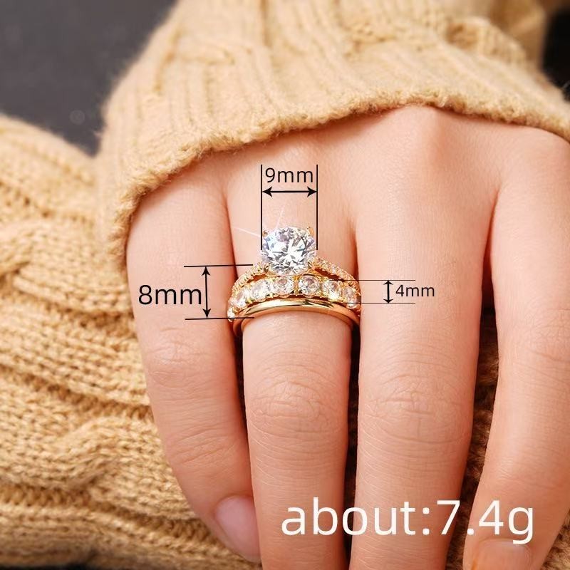 ONE SET 3 PCS Fashion Women 18K Gold Plated Sparkling CZ Sparkling Band Ring