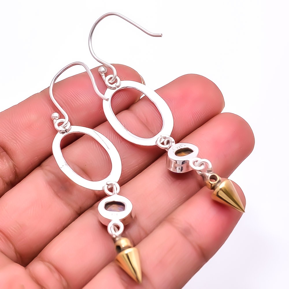 Copper Purple Turquoise 925 Sterling Silver Two Tone Arrow Head Earring 2.73″E37