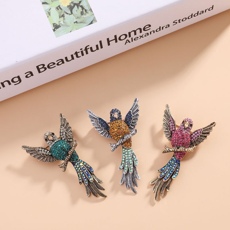 Rhinestone Fashion Bird Brooches For Women Parrot Pin Bid Brooch Vintage Style