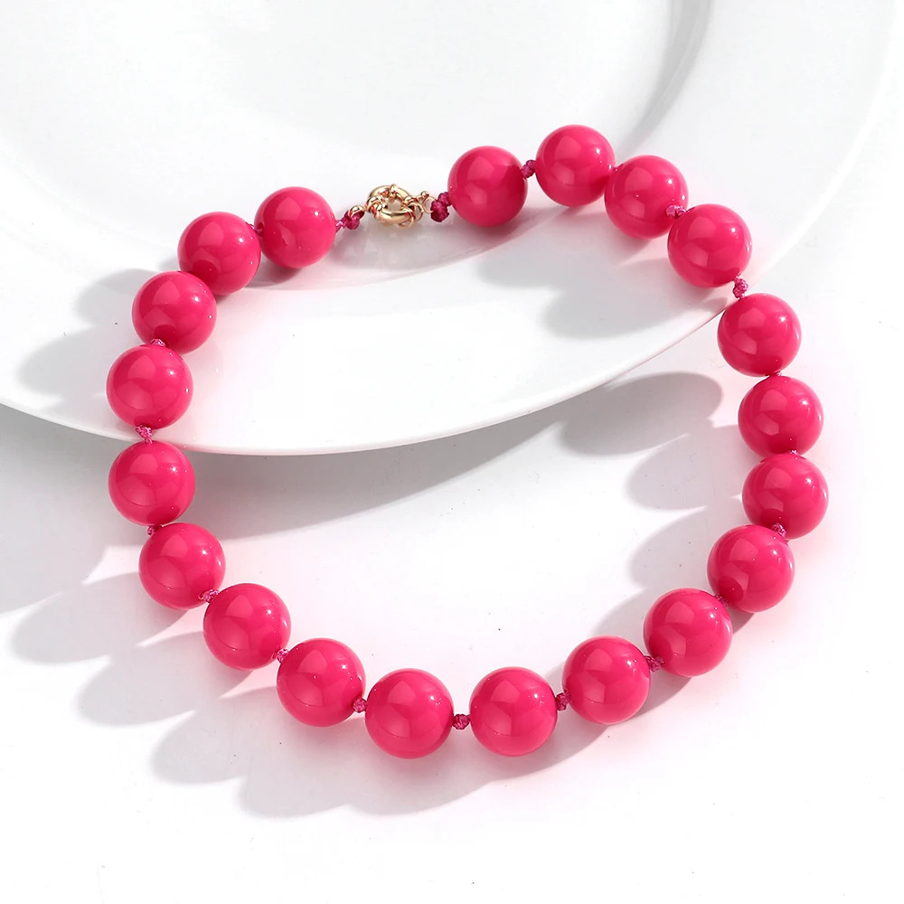 Handmade Resin Bead Choker Necklace Vintage Round Rope Chain Jewelry Women