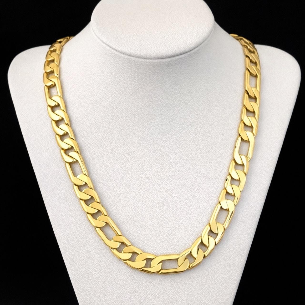 24 inch stainless steel gold plated figaro chain necklace 8mm width