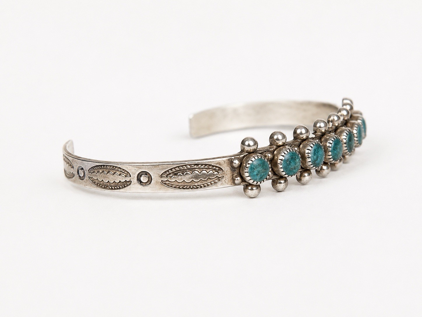 Vintage Fred Harvey Era Zuni Sterling Silver Turquoise Snake Eye Cuff Bracelet S