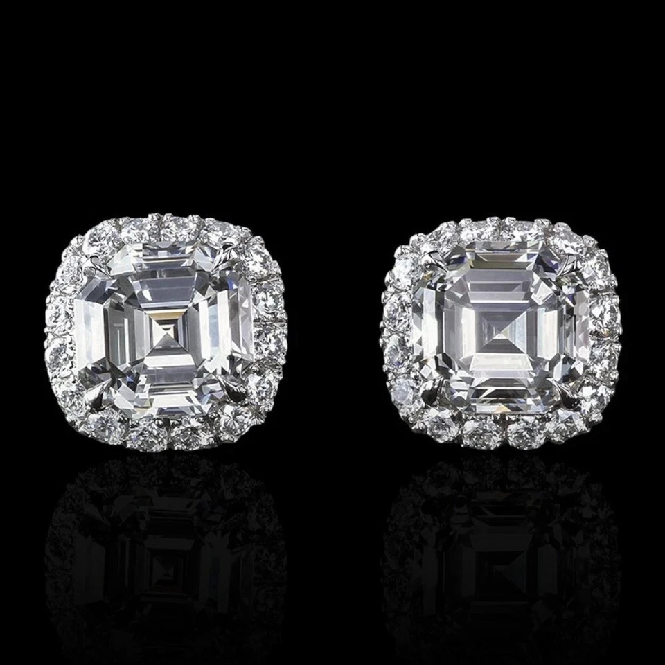 4 CT Asscher F-VS1 Lab Grown Diamond Women Wedding Stud Earrings 14K White Gold