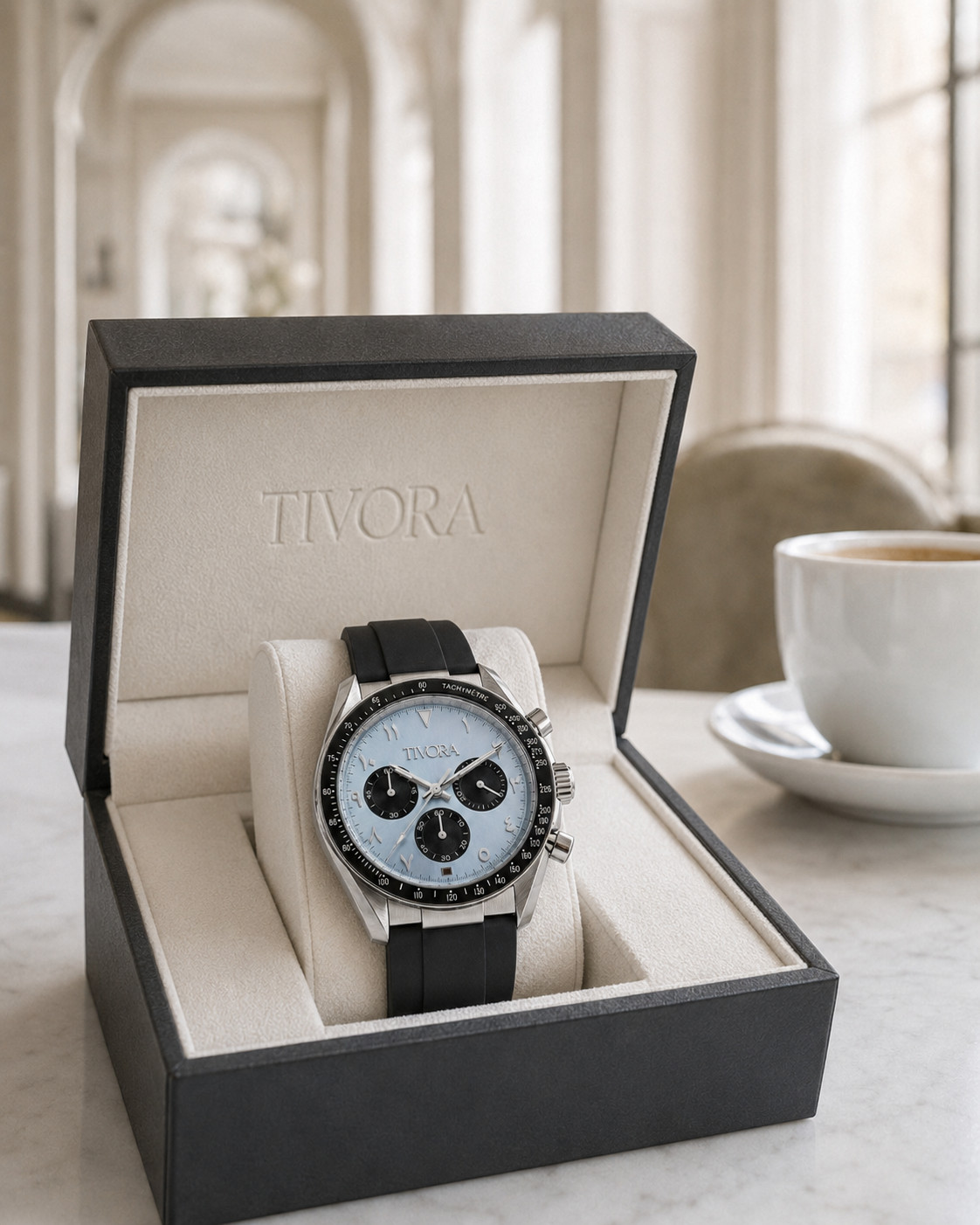 TÍVORÁ Veyron Argent Steel Ice Dial Rubber – Custom Branded Automatic Chronograp