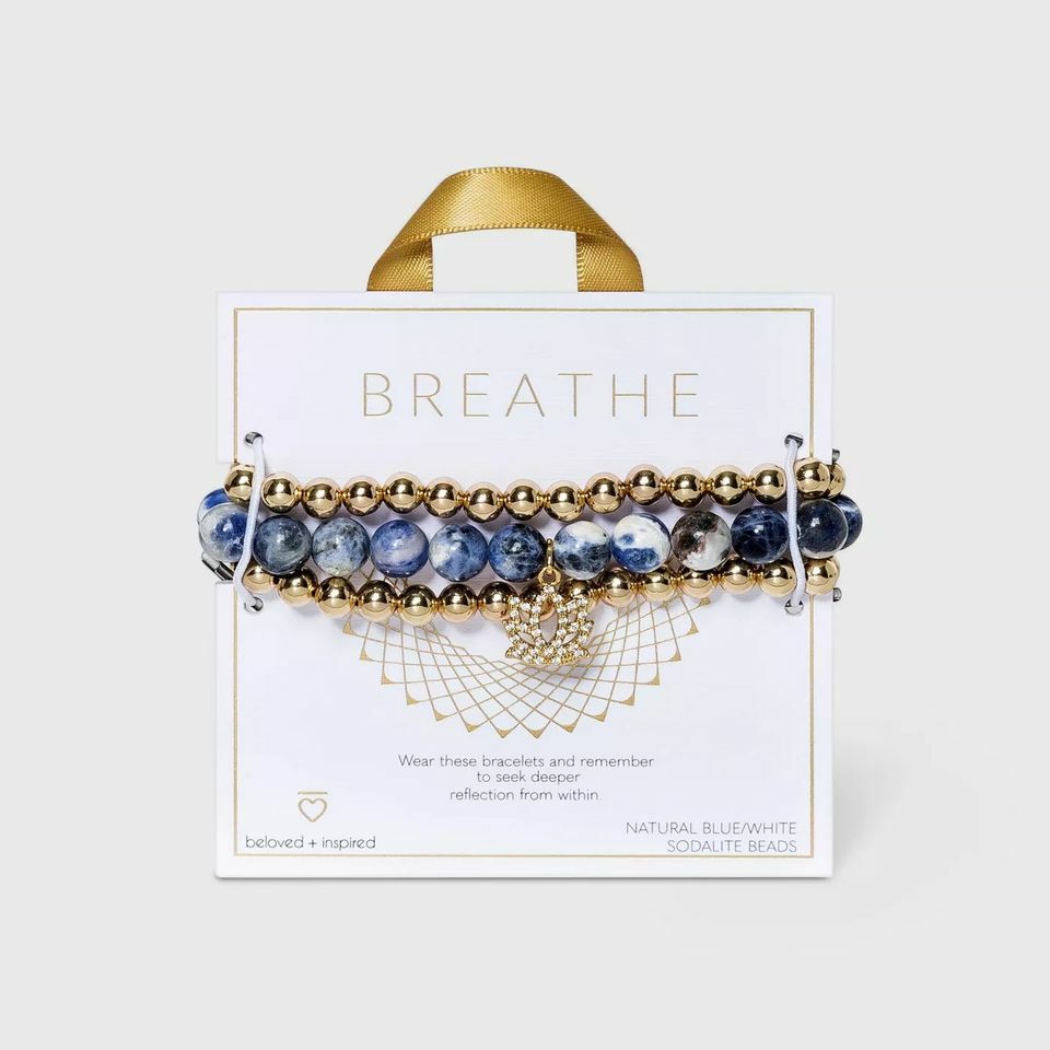 4 Beloved + Inspired Breathe bracelets natural /blue/ white sodalite beads