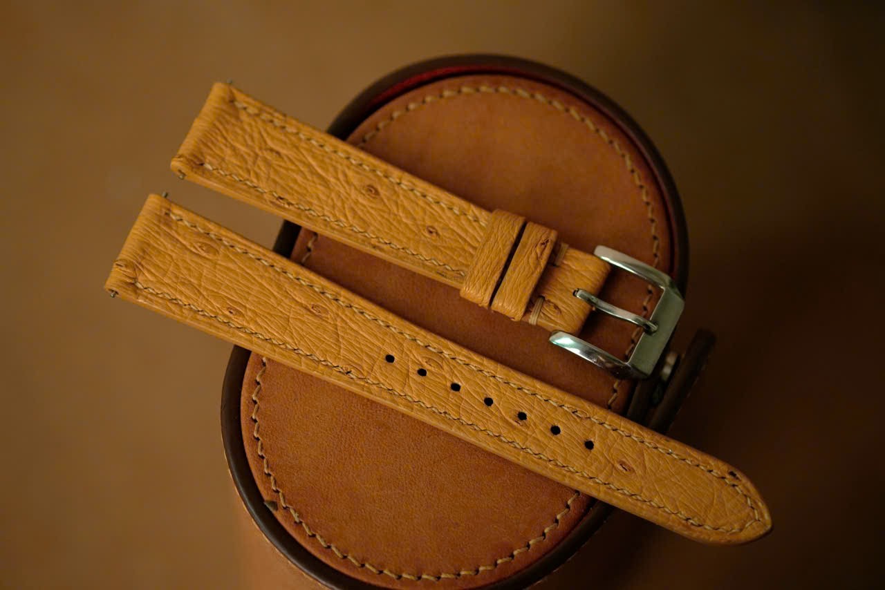 Thin Handmade brown Ostrich watch strap watch band size 18/14 (or any size)