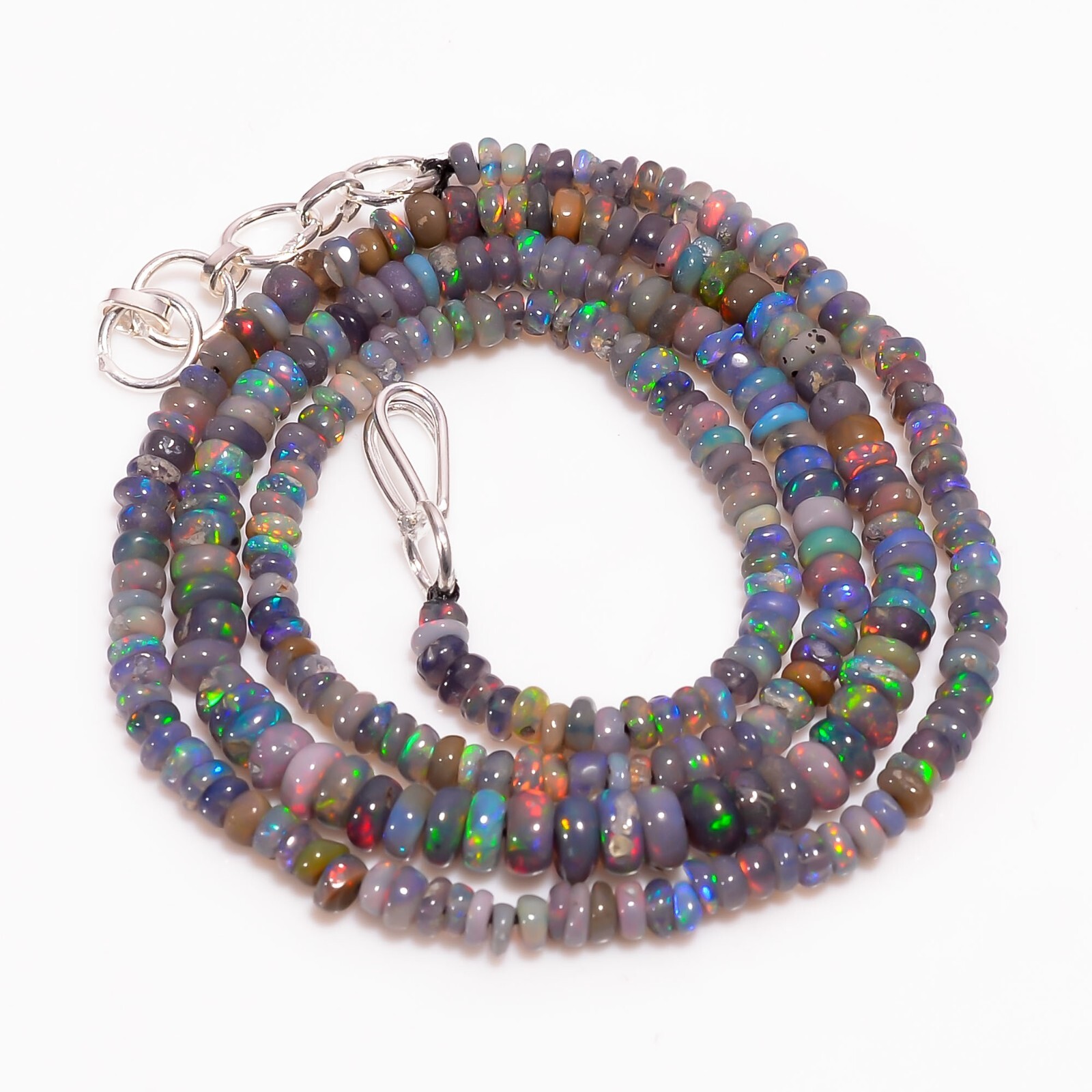 Black Ethiopian Opal Gemstone Rondelle Smooth Beads Necklace 17-18″ A-4424