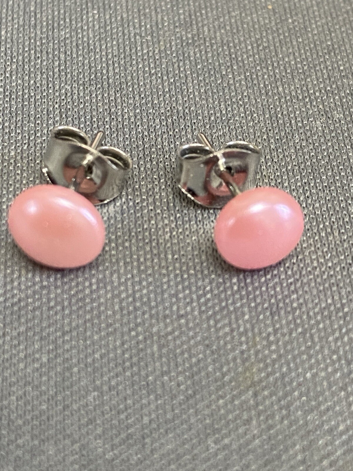 Powder Pink 6mm Retro Button Stud Silver Tone Earrings