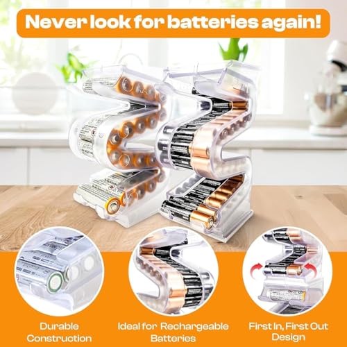 Battery Ladder Organizer Case for Batteries – Stackable or AA & AAA 2 – Pack