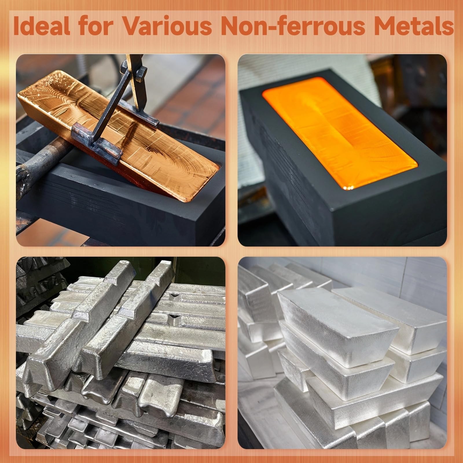 4 PCS Graphite Ingot Molds – 1KG Crucible Metal Melting Casting Kit for Gold, Si