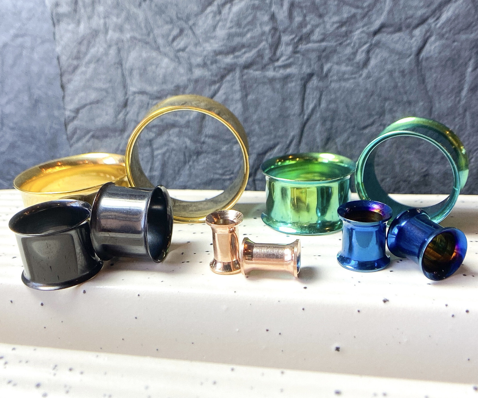 PAIR PVD Plated Double Flare Tunnels Plugs Earlets Gauges Body Jewelry