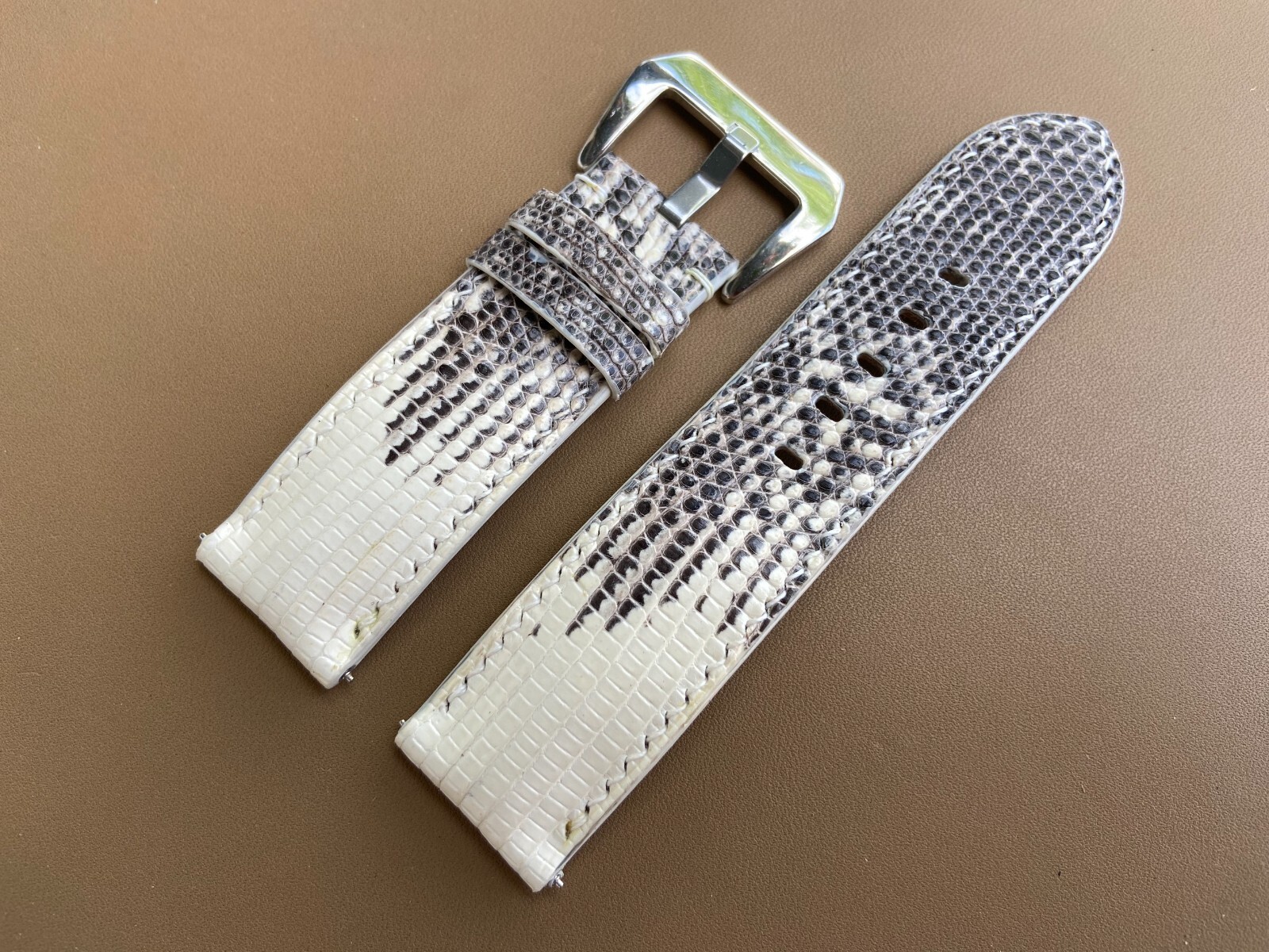 Black White Lizard Leather Watch Strap Band, Size 18 20mm 21mm 22mm 24mm 26mm
