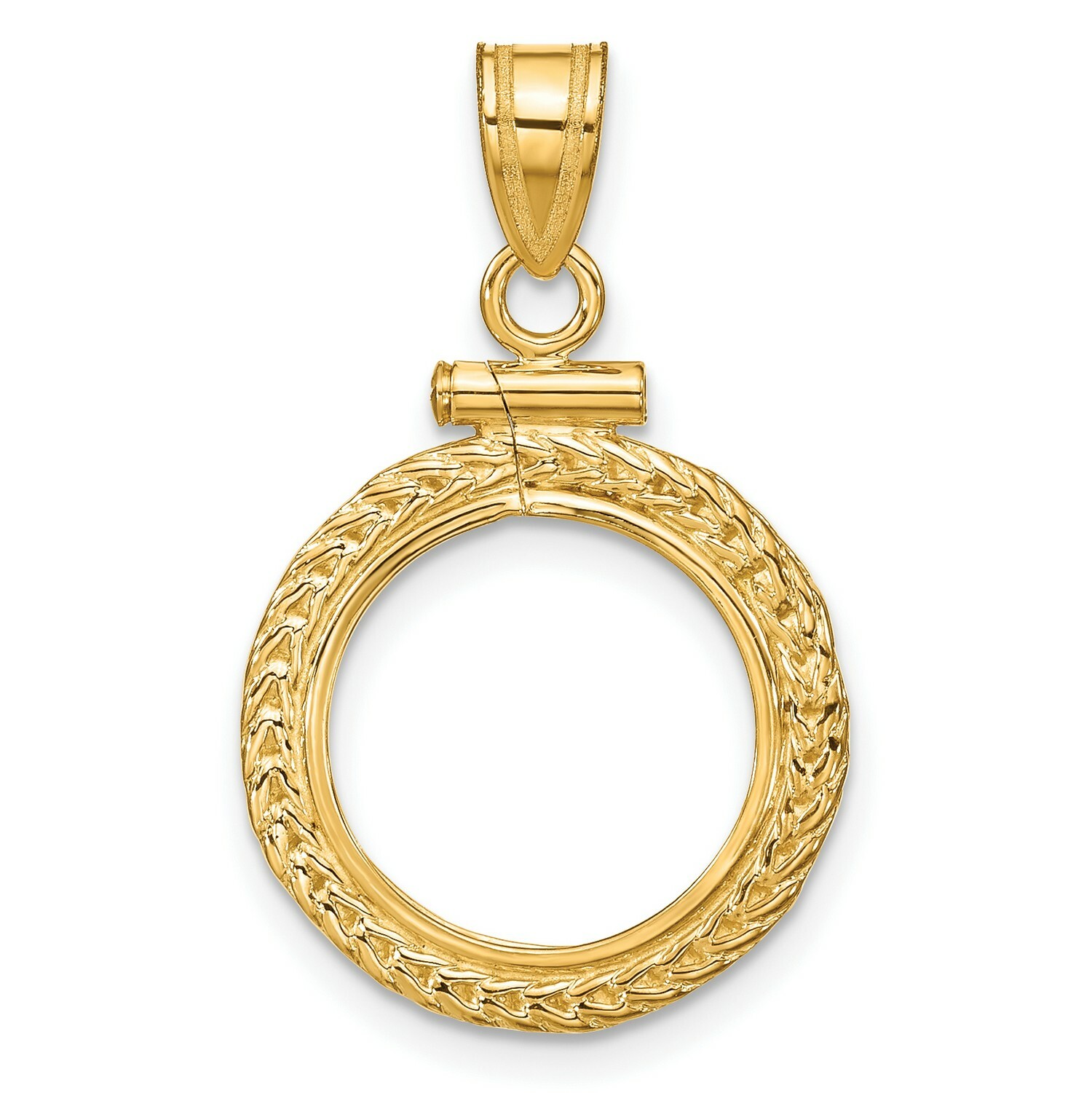 1849-1854 $1 Liberty Head Type 1 Screw Top Foxtail Chain Coin Bezel in 14k Gold