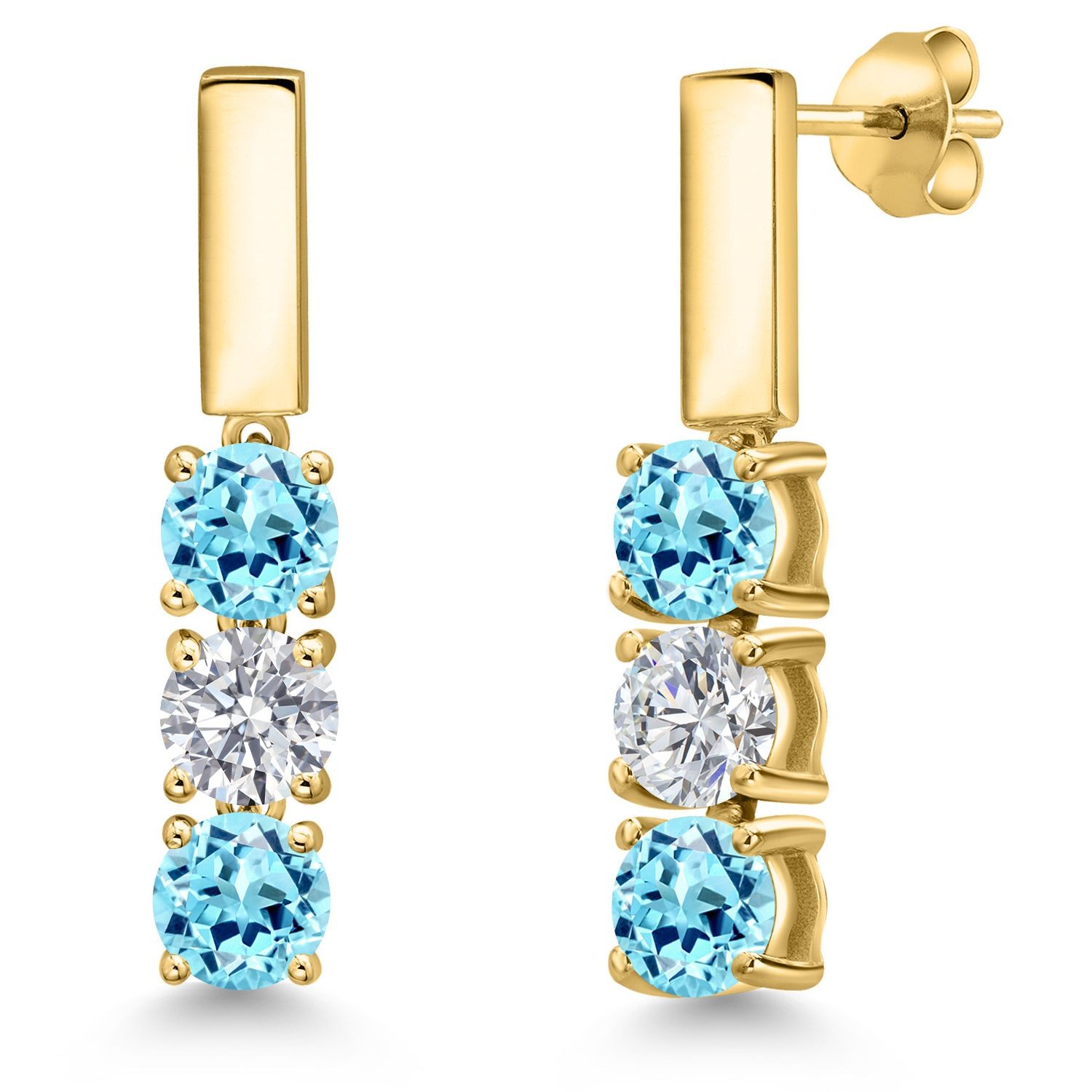 1.49 Ct Blue Apatite G/H Lab Grown Diamond 18K Yellow Gold Plated Silver