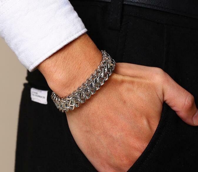 GNAYY Pure Stainless steel Mens Double Link Chain bracelet Bangle 12.5mm 8.66”