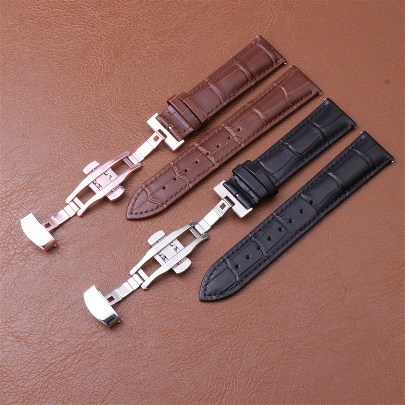 Cowhide Genuine Leather Quick Release Watch Strap Butterfly Buckle Band 12-24mm