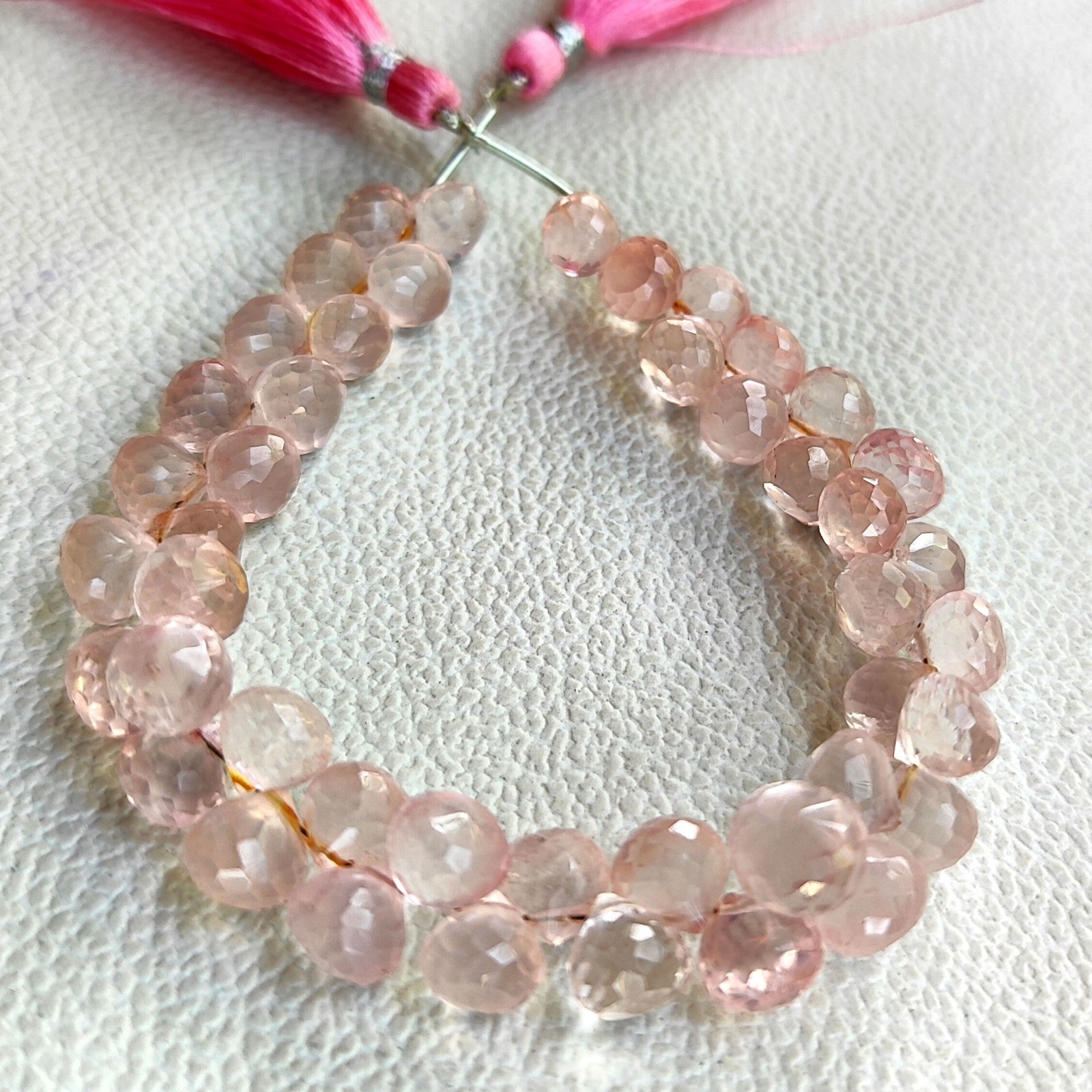 Natural Rose Quartz 7mm Faceted Onion Shape Beads 7″ Strand India Gemstones