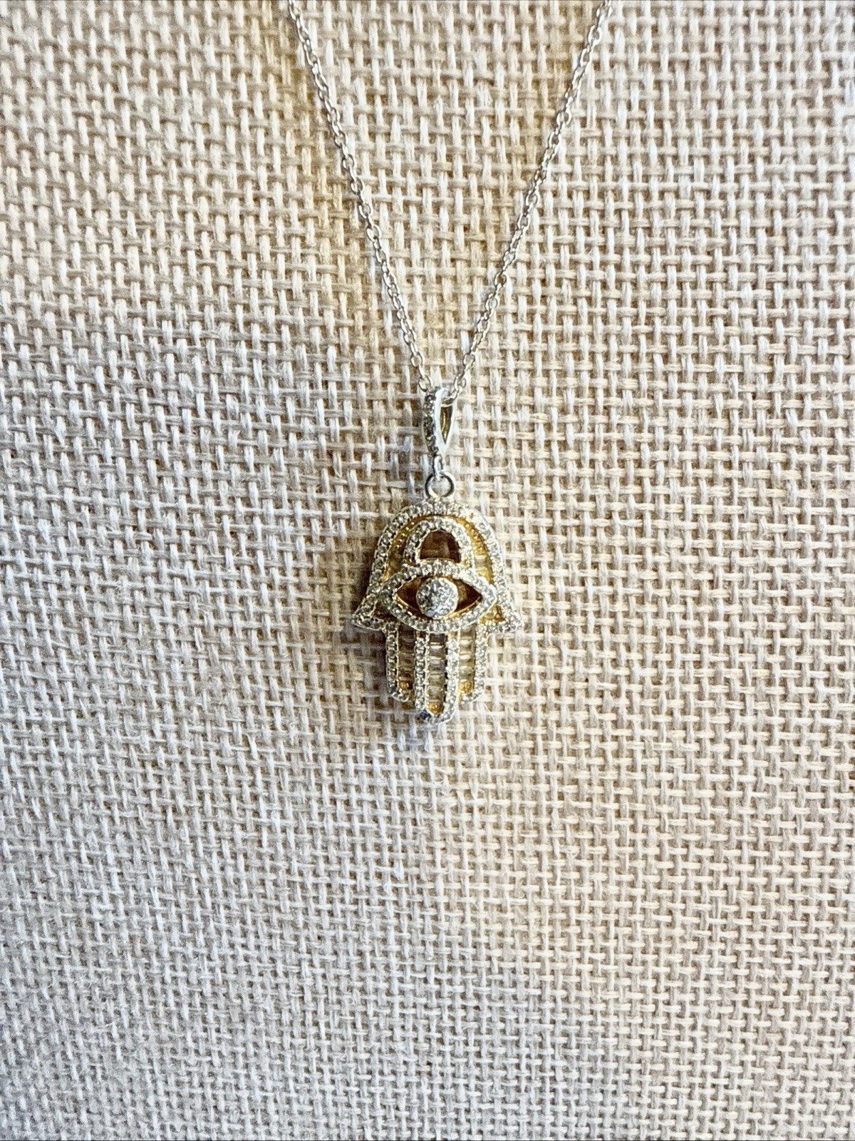 FZN 925 Gold Vermeil CZ Hamsa Pendant Chain. 18.5in Long. Ak