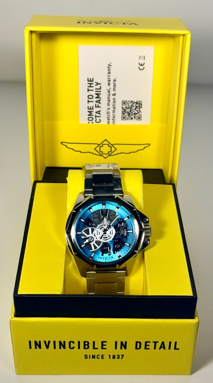 nvicta Objet D Art 50379 Mens Blue Skeleton Dial Stainless Steel 44mm Watch